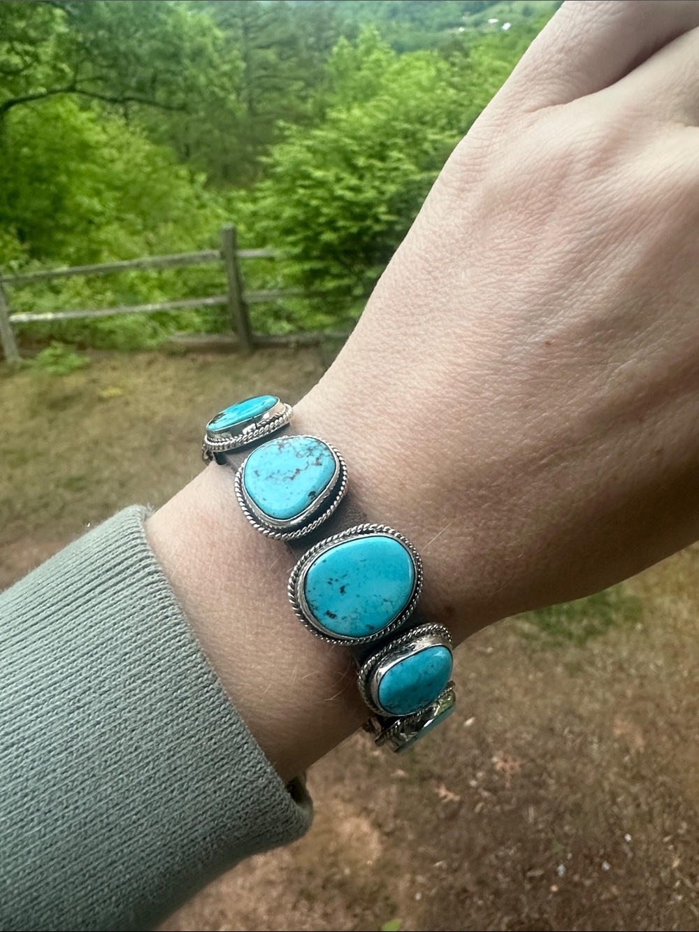 Navajo Dan Morgan Turquoise & Leather Sterling Silver Bracelet - Picture 3 of 7